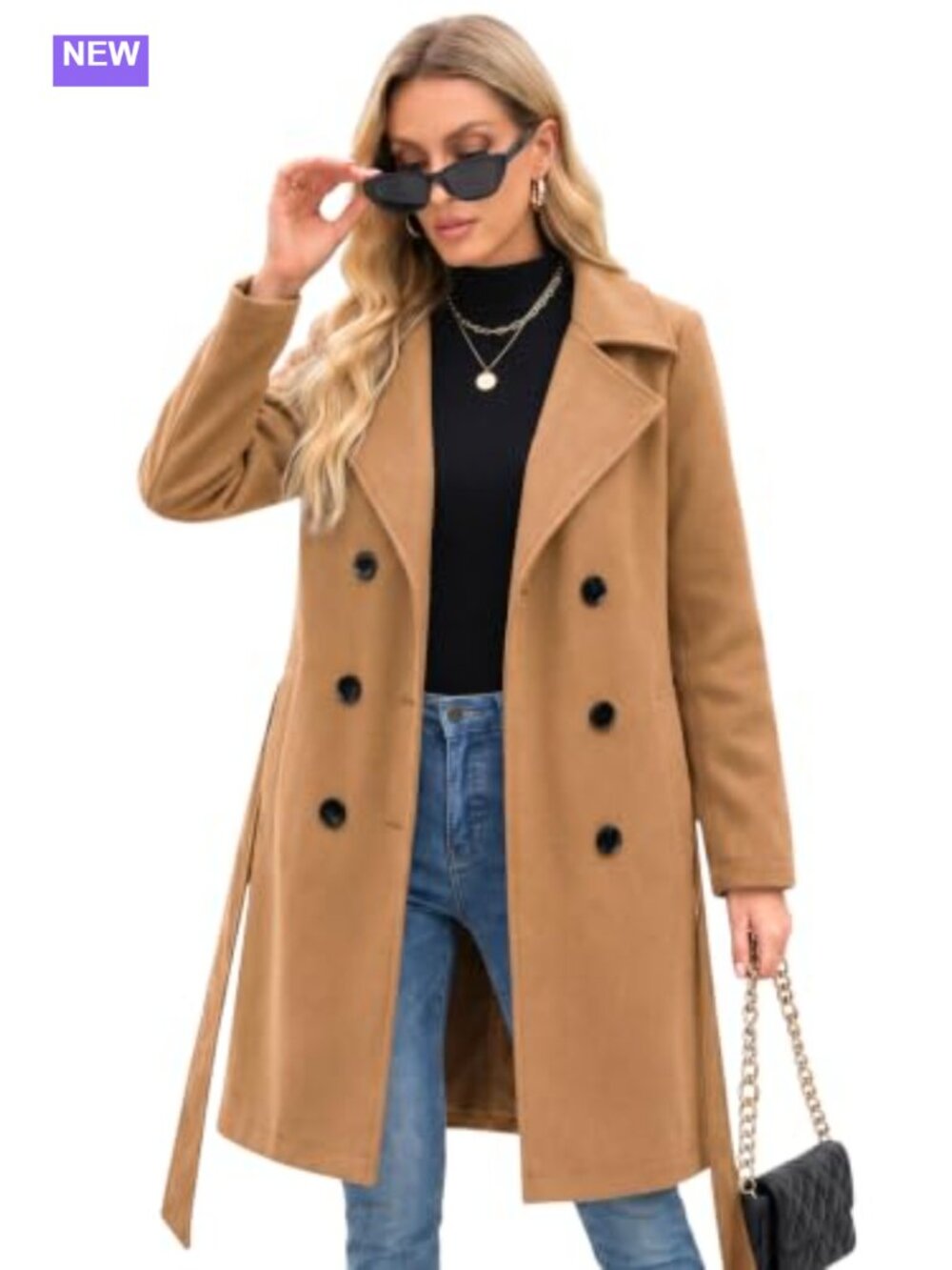 Steve Madden Trench Coat Faux Wool Double-Breasted Long Winter Outerwear